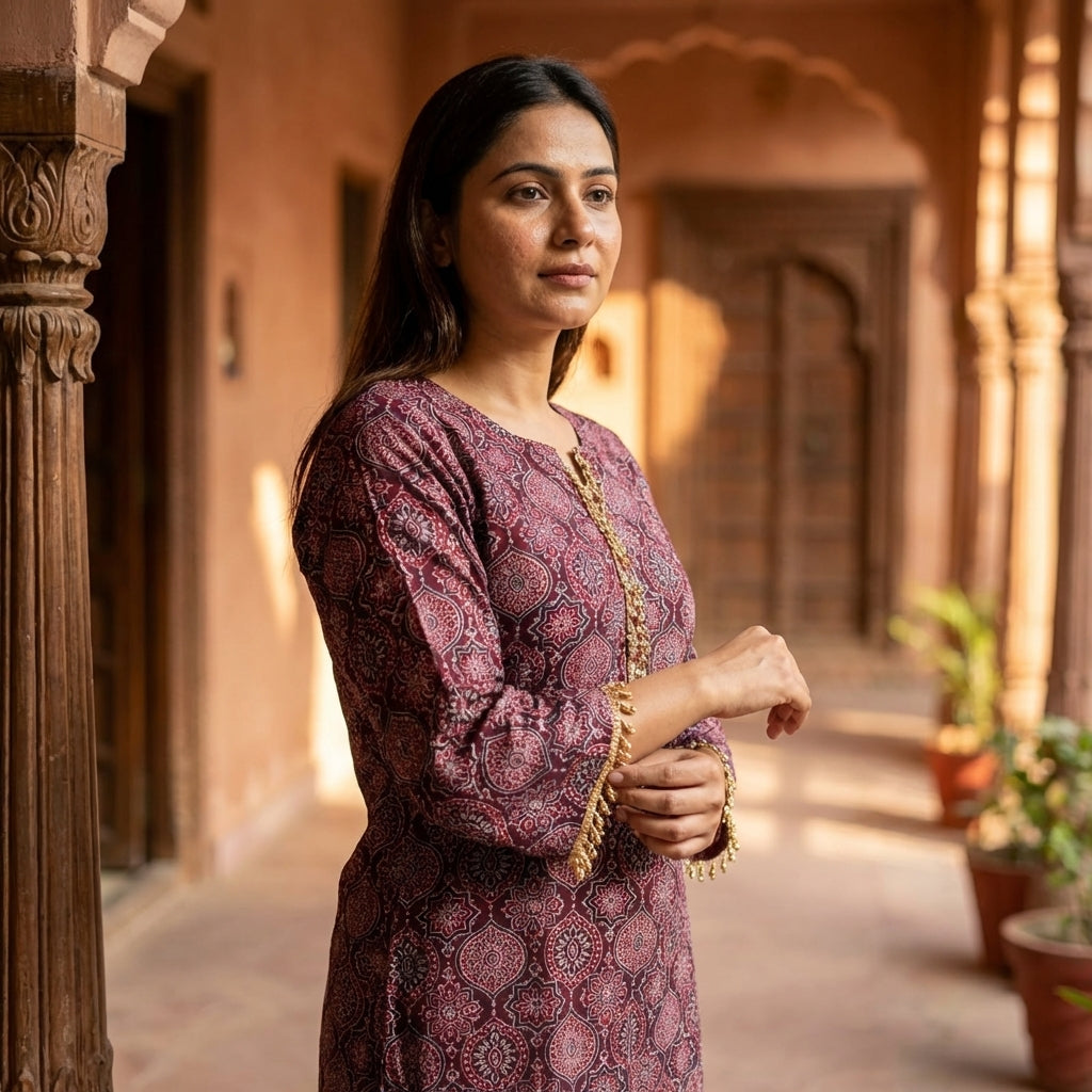 Handblock Silk Modal Printed Kurti with lining