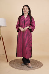 Prakriti-Striped cotton Kurta Set in vanaspati ajrakh
