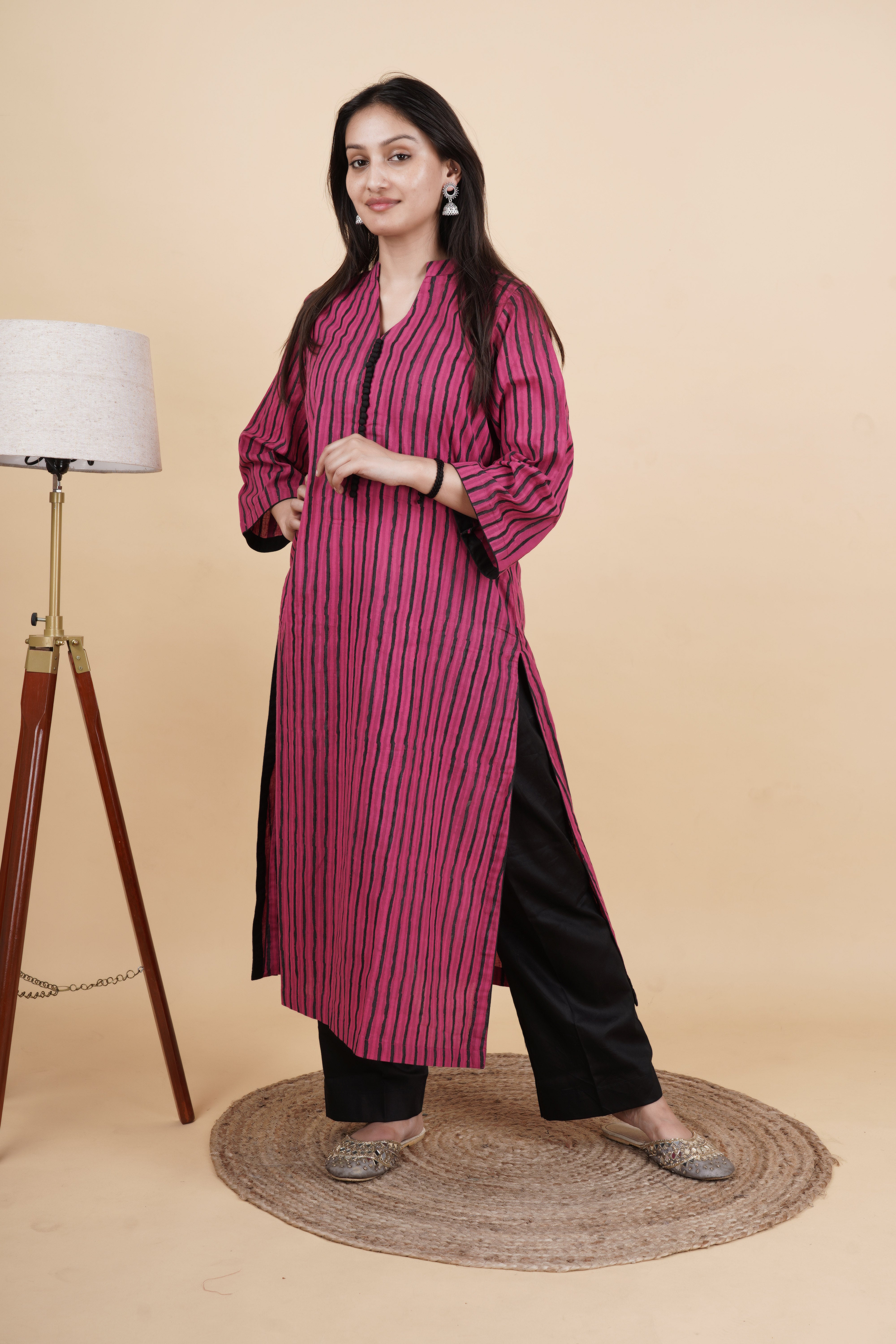 Prakriti-Striped cotton kurti in vanaspati ajrakh
