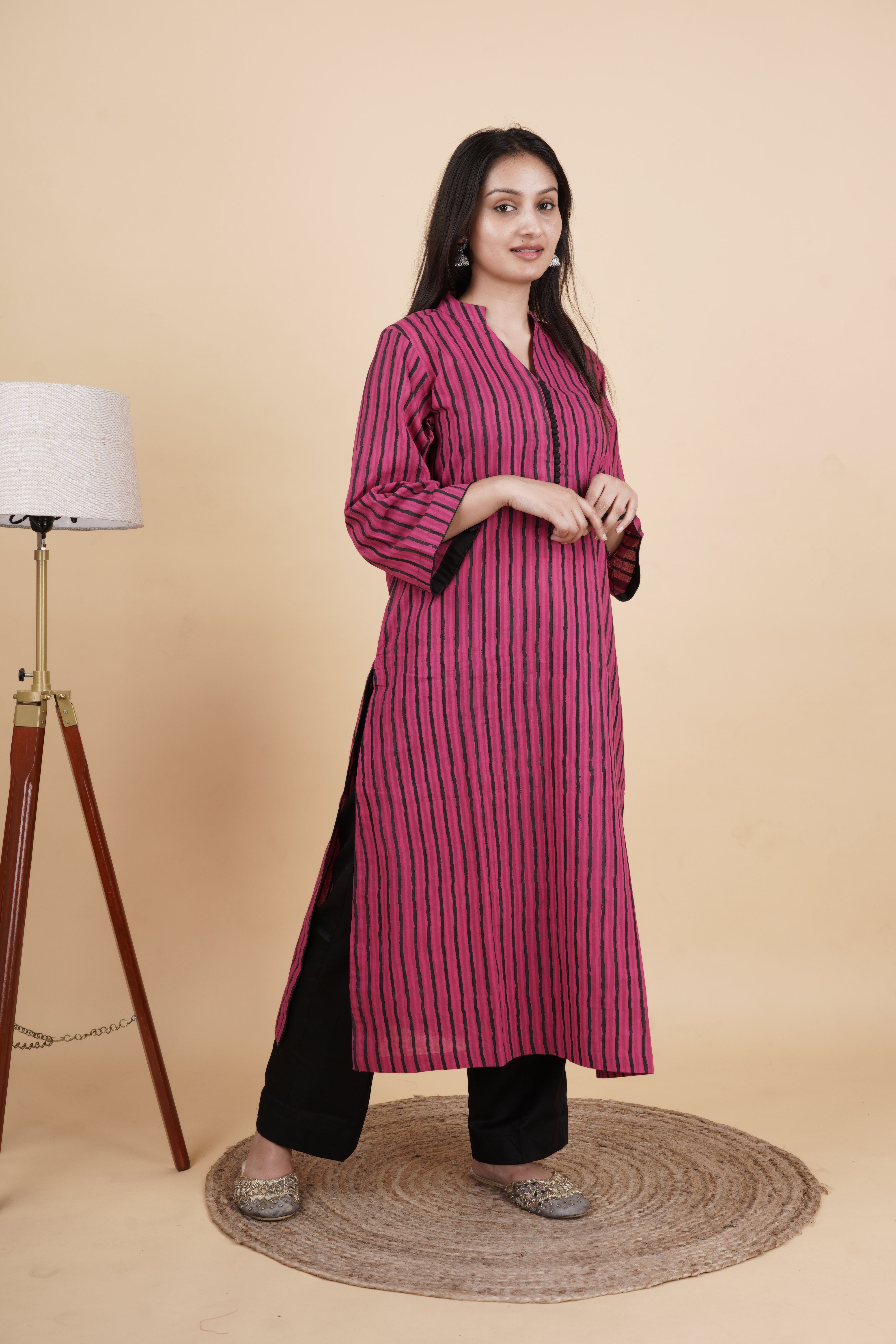 Prakriti-Striped cotton Kurta Set in vanaspati ajrakh