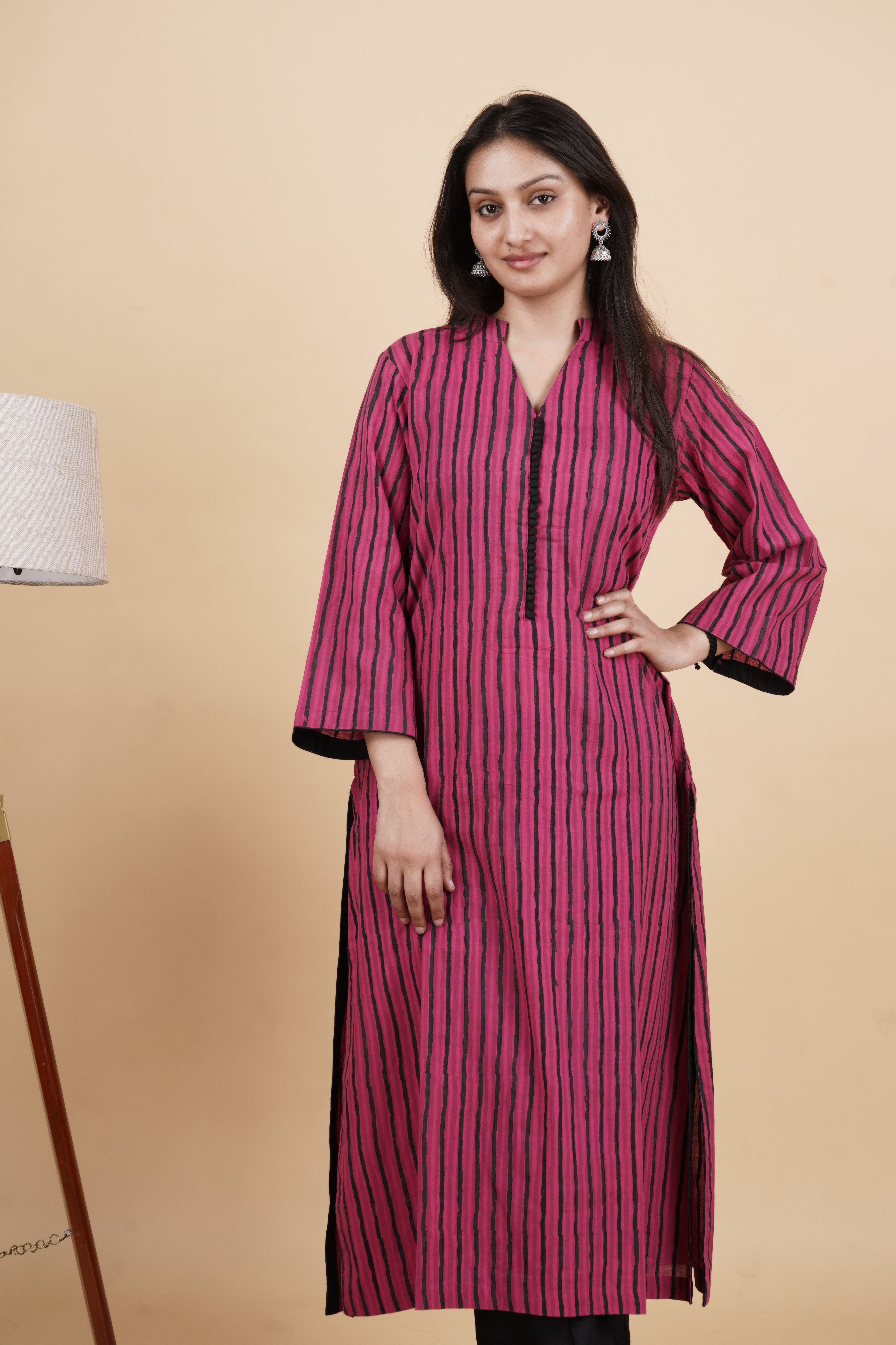 Prakriti-Striped cotton Kurta Set in vanaspati ajrakh