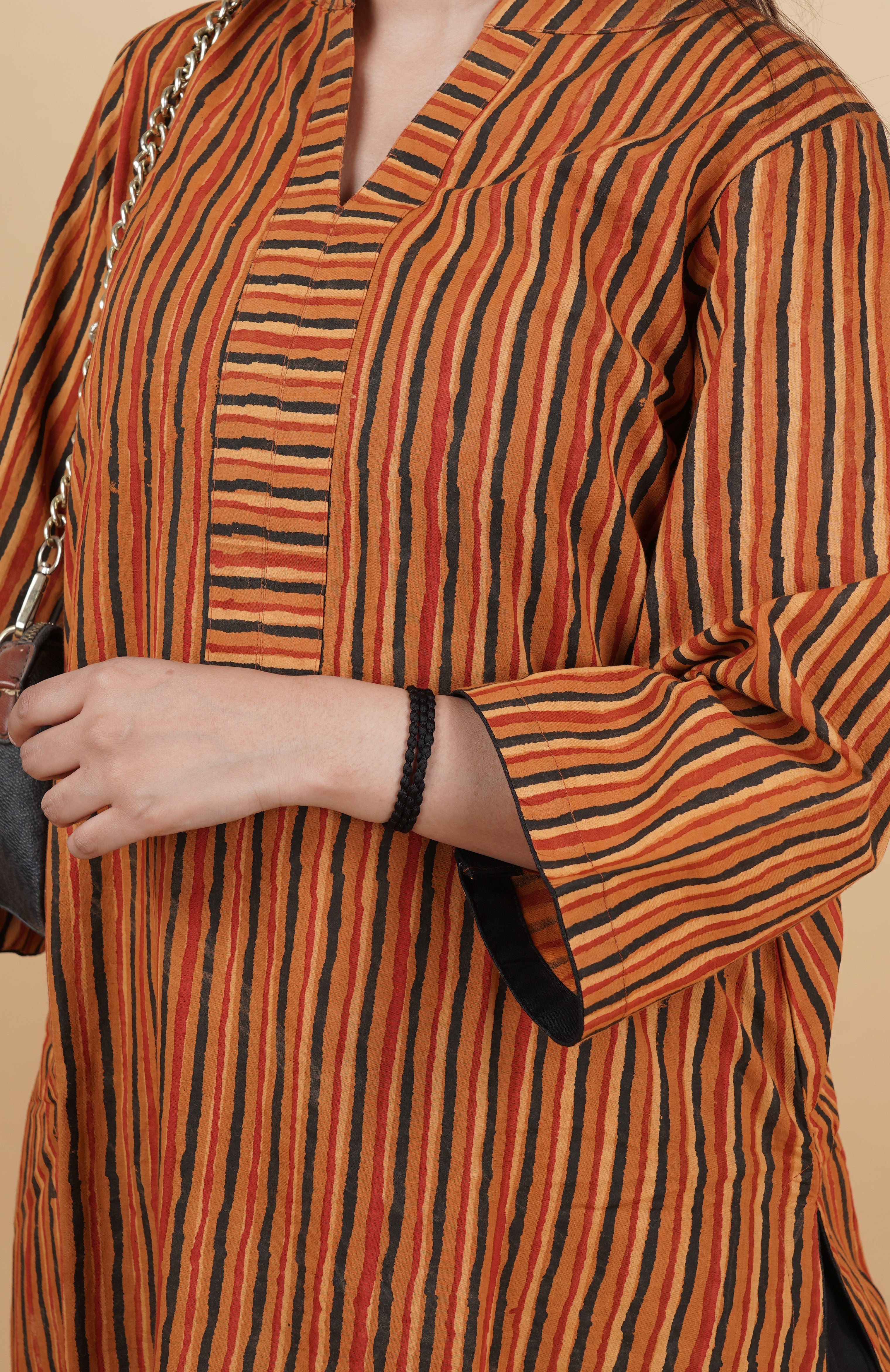 Prakriti-Striped cotton kurti in vanaspati ajrakh