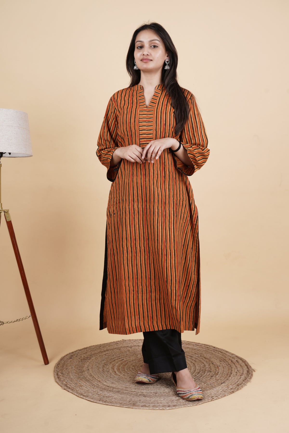 Prakriti-Striped cotton kurti in vanaspati ajrakh