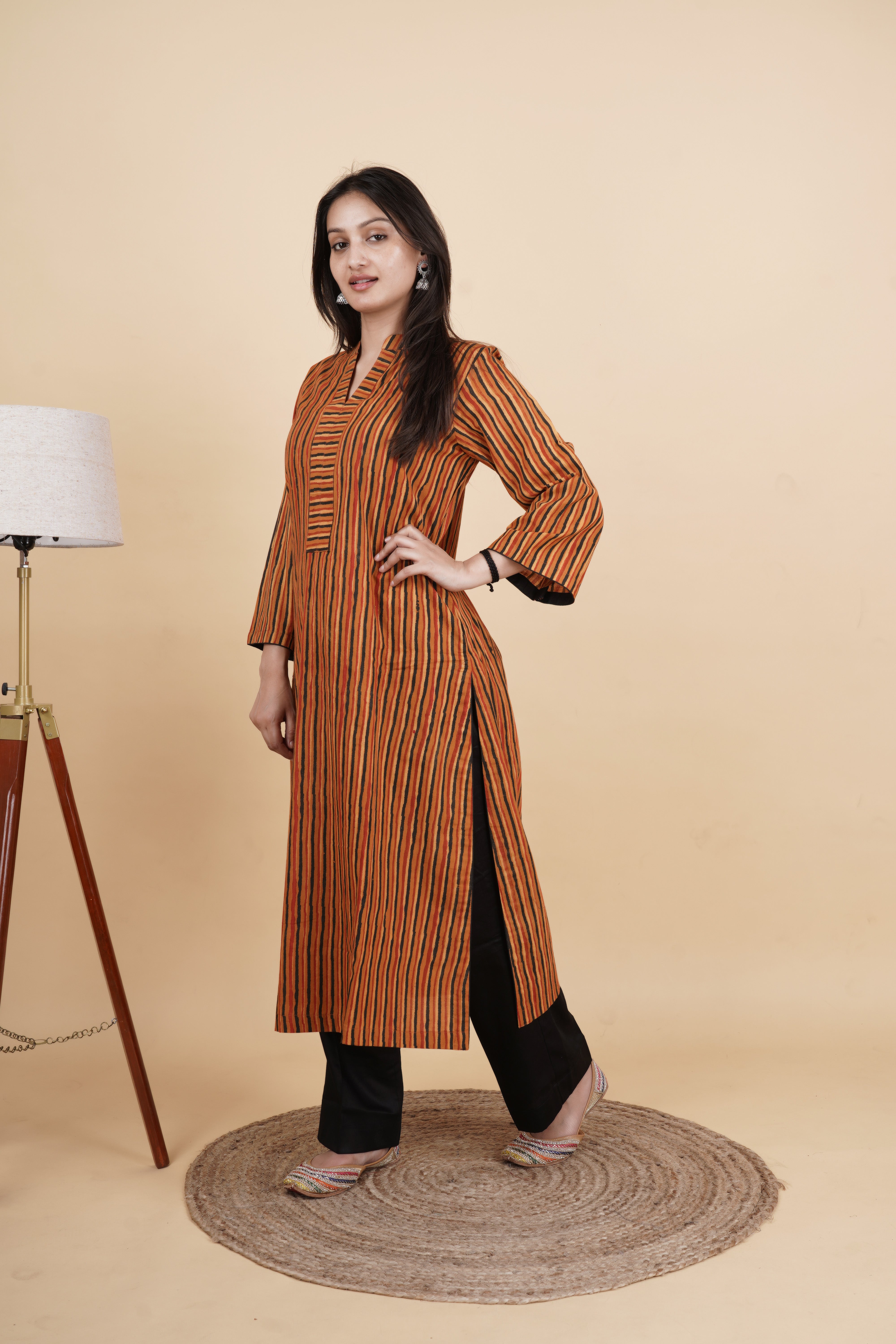 Prakriti-Striped cotton kurti in vanaspati ajrakh