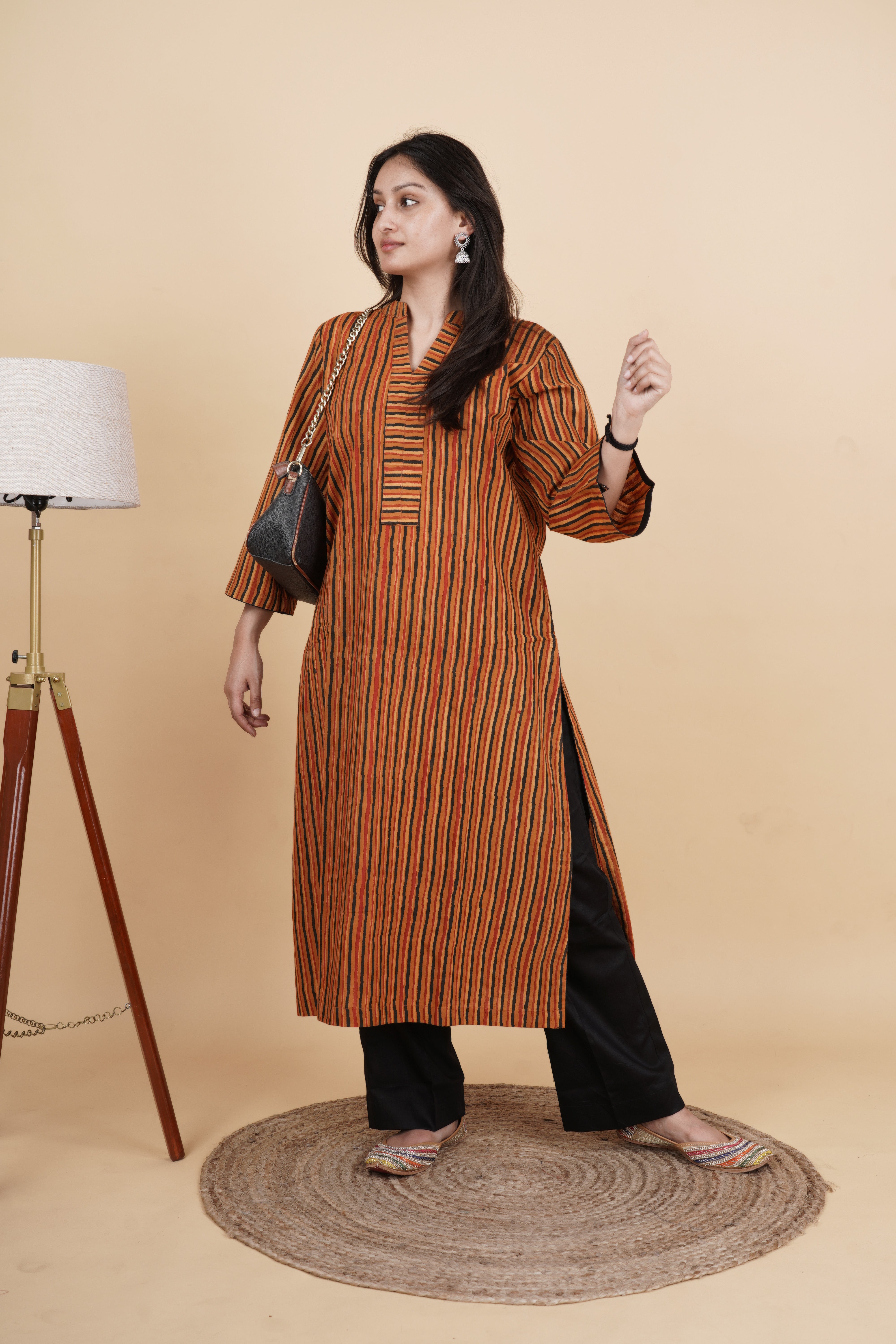 Prakriti-Striped cotton kurti in vanaspati ajrakh