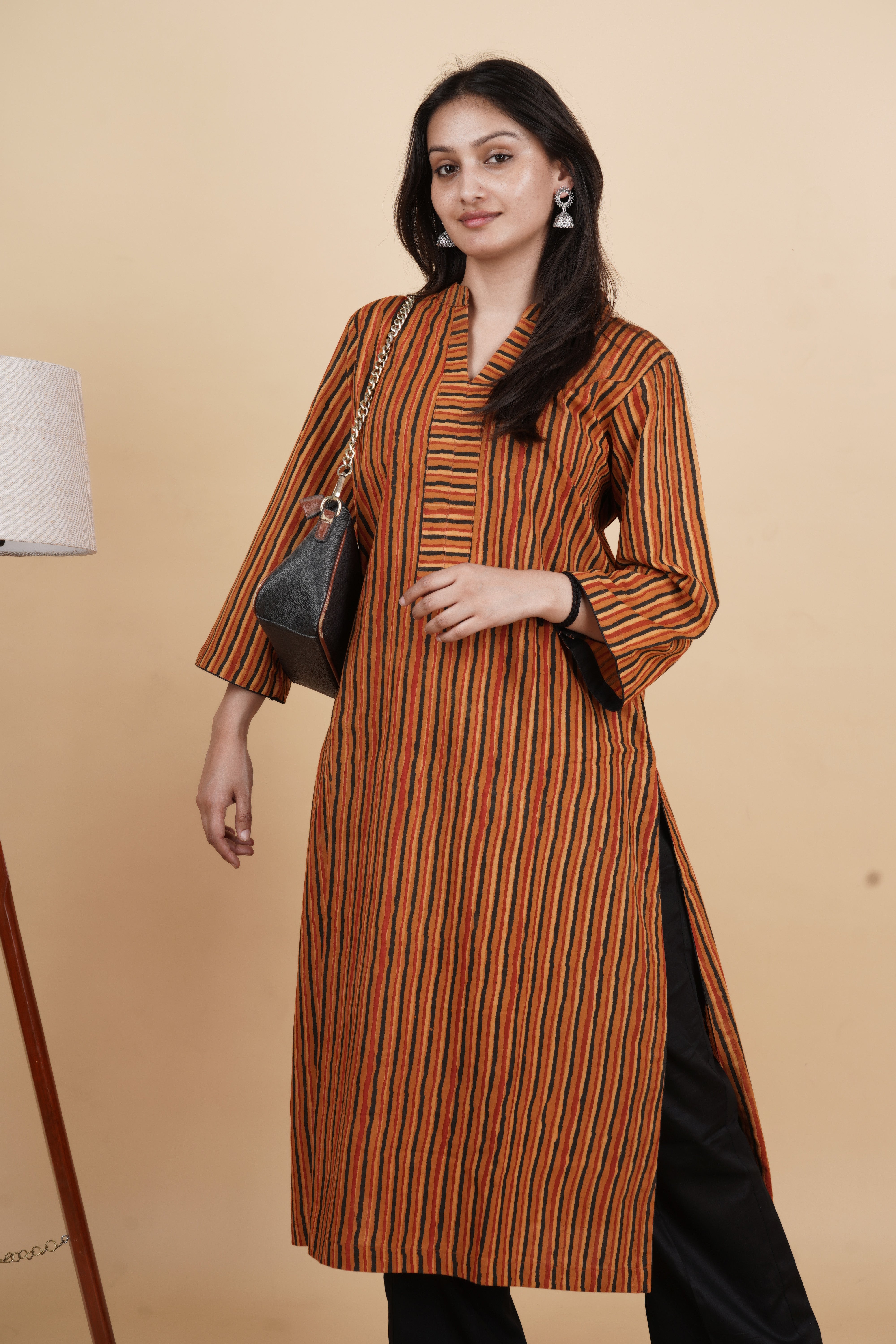 Prakriti-Striped cotton Kurta Set in vanaspati ajrakh