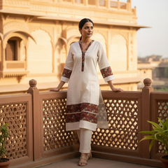 Aaranya Handcrafted Cotton Kurta with kalamkari patch