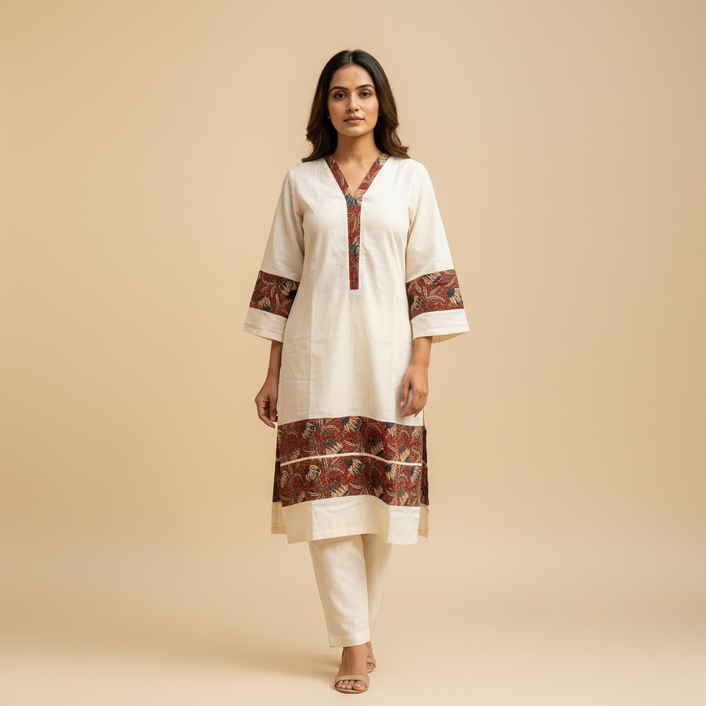 Aaranya Handcrafted Cotton Kurta with kalamkari patch