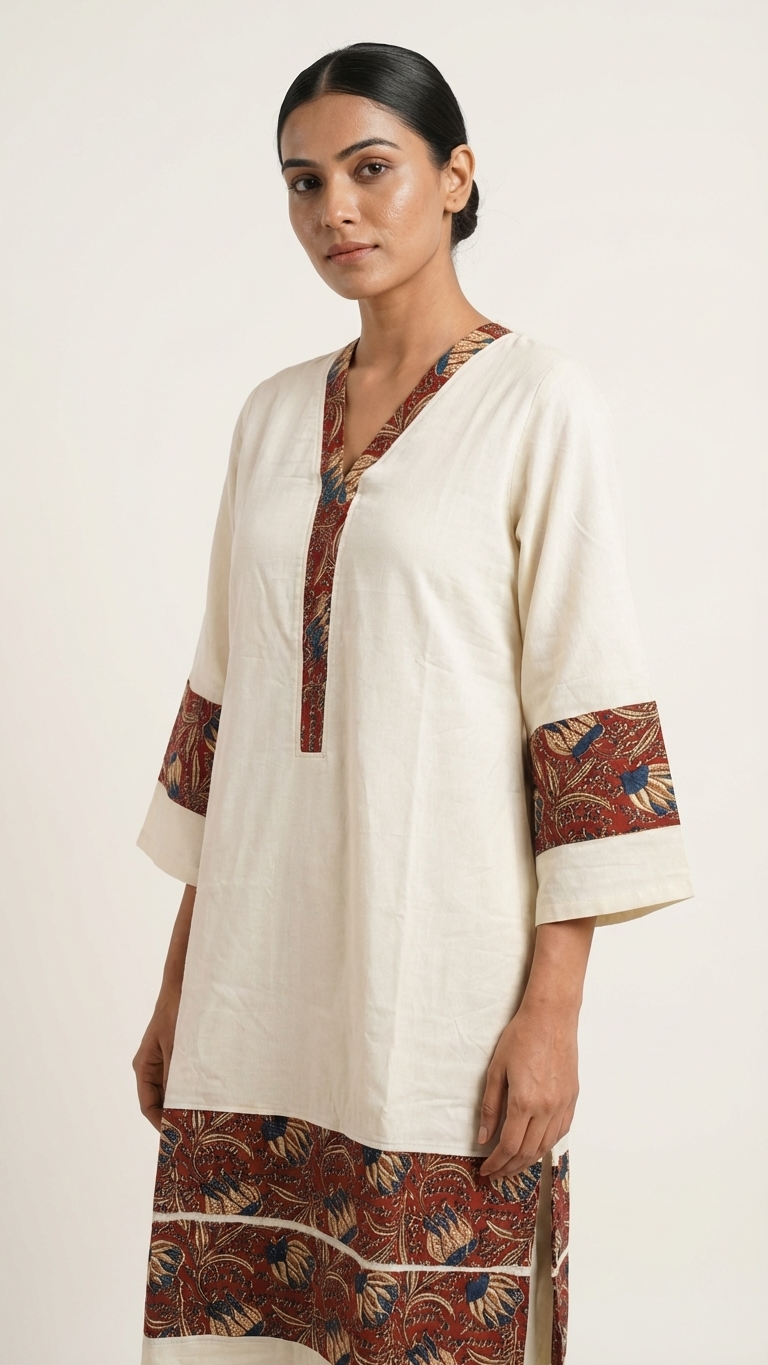 Aaranya Handcrafted Cotton Kurta with kalamkari patch